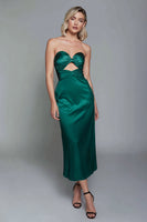 Load image into Gallery viewer, Dark Green Satin Sweetheart Sheath Cut Out Long Formal Dress