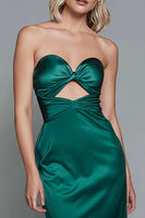 Load image into Gallery viewer, Dark Green Satin Sweetheart Sheath Cut Out Long Formal Dress
