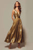 Load image into Gallery viewer, Sparkly Gold A-Line Metallic Pleated V-Neck Long Formal Dress