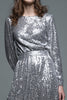 Load image into Gallery viewer, Sparkly Silver A Line Sequins Long Sleeves Formal Dress