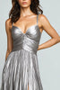 Load image into Gallery viewer, Silver Metallic A Line Pleated Spaghetti Straps Long Formal Dress with Slit