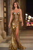 Load image into Gallery viewer, Sparkly Gold Metallic Mermaid Long Corset Formal Dress with Beading
