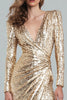 Load image into Gallery viewer, Sparkly Gold V-Neck Sequins Sheath Long Formal Dress with Slit
