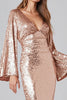 Load image into Gallery viewer, Sparkly Rose Gold Sequins Mermaid V-Neck Flutter Sleeves Long Formal Dress