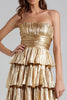 Load image into Gallery viewer, Sparkly Gold A-Line Metallic Pleated Tiered Long Formal Dress