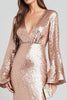 Load image into Gallery viewer, Sparkly Rose Gold Sheath Sequins V-Neck Long Sleeves Formal Dress