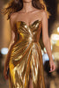 Load image into Gallery viewer, Sparkly Gold Metallic Sheath Sweetheart Long Formal Dress with Slit