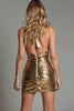 Load image into Gallery viewer, Sparkly Gold Metallic Halter Ruched Bodycon Short Cocktail Dress