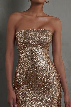 Sparkly Gold Sequins Tight Strapless Short Cocktail Dress