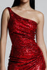 Load image into Gallery viewer, Sparkly Red Sequins Tight One Shoulder Asymmetrical Short Cocktail Dress