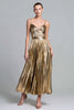 Load image into Gallery viewer, Sparkly Gold Spaghetti Straps Metallic Pleated A-Line Long Formal Dress