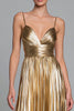 Load image into Gallery viewer, Sparkly Gold Pleated A-Line Metallic Spaghetti Straps Long Formal Dress