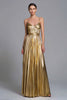 Load image into Gallery viewer, Sparkly Gold A-Line Metallic Pleated Spaghetti Straps Long Formal Dress