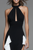 Load image into Gallery viewer, Black and White Satin Sheath Keyhole High Low Formal Dress with Ruffles