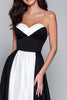 Load image into Gallery viewer, Black and White Satin Sweetheart A Line Long Formal Dress