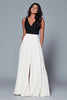 Load image into Gallery viewer, Black and White Satin A Line V-Neck Long Formal Dress