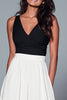 Load image into Gallery viewer, Black and White Satin A Line V-Neck Long Formal Dress