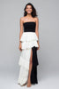 Load image into Gallery viewer, Black and White Sheath Tiered Strapless Long Formal Dress with Slit