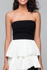 Load image into Gallery viewer, Black and White Sheath Tiered Strapless Long Formal Dress with Slit