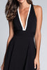 Load image into Gallery viewer, Black and White Satin Deep V-Neck A Line Long Formal Dress