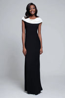 Load image into Gallery viewer, Simple Black and White Sheath Satin Long Formal Dress