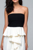 Load image into Gallery viewer, Black and White Satin Strapless High-Low Formal Dress with Ruffles