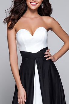 Black and White Satin Patchwork Sweetheart Long Formal Dress