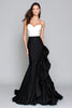 Load image into Gallery viewer, Black and White Satin Mermaid Ruffled Long Formal Dress