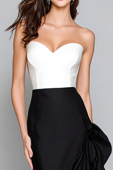 Black and White Satin Mermaid Ruffled Long Formal Dress