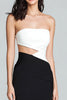 Load image into Gallery viewer, Black and White Satin Cut Out Strapless Long Formal Dress with Slit