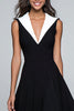 Load image into Gallery viewer, Black and White Satin A Line V-Neck Midi Formal Dress with Ruffles