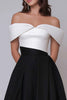 Load image into Gallery viewer, Black and White Off the Shoulder Satin A Line Long Formal Dress