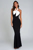 Load image into Gallery viewer, Black and White Mermaid Satin Long Formal Dress with Bow