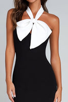 Load image into Gallery viewer, Black and White Mermaid Satin Long Formal Dress with Bow