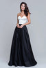 Load image into Gallery viewer, Black and White Satin A Line Sweetheart Long Formal Dress