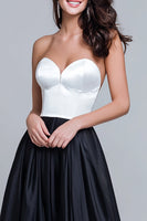 Load image into Gallery viewer, Black and White Satin A Line Sweetheart Long Formal Dress