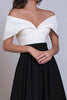 Load image into Gallery viewer, Black and White Satin A Line Off the Shoulder Long Formal Dress