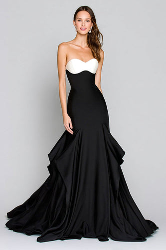 Black and White Mermaid Satin Sweetheart Long Formal Dress