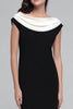 Load image into Gallery viewer, Black and White Satin Sheath Boat Neck Long Formal Dress