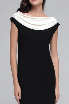 Black and White Satin Sheath Boat Neck Long Formal Dress