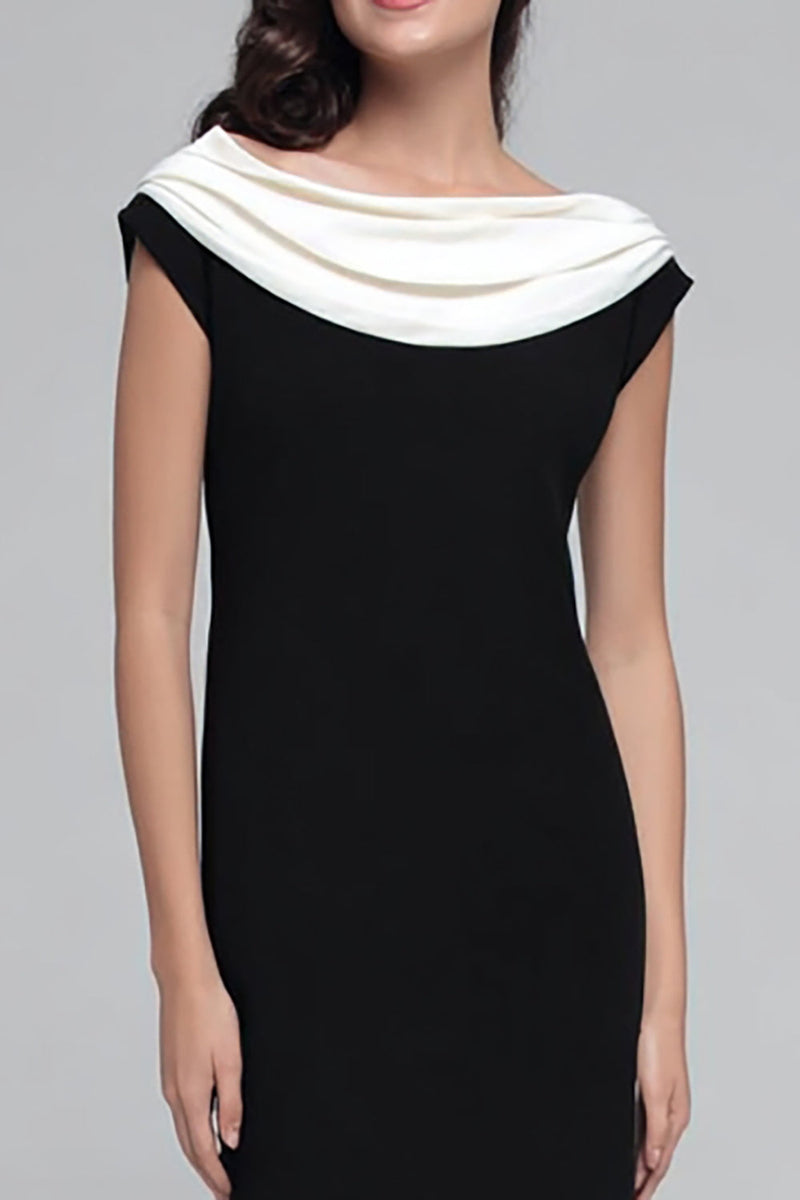 Load image into Gallery viewer, Black and White Satin Sheath Boat Neck Long Formal Dress