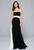 Load image into Gallery viewer, Black and White Chiffon Strapless Sheath Ruched Long Formal Dress