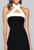 Load image into Gallery viewer, Black and White Chiffon Sheath Halter Long Formal Dress with Slit