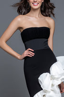 Load image into Gallery viewer, Black and White Chiffon Mermaid Strapless Long Formal Dress with Ruffles