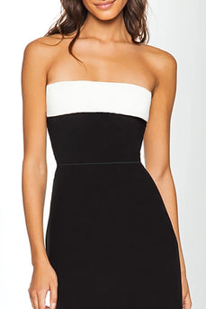 Black and White Sheath Strapless Long Formal Dress with Slit