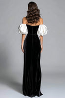 Load image into Gallery viewer, Black and White Velvet Mermaid Long Corset Formal Dress