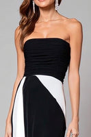 Load image into Gallery viewer, Black and White Ruched Mermaid Strapless Long Formal Dress