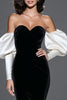 Load image into Gallery viewer, Black and White Velvet Mermaid Sweetheart Long Formal Dress with Sleeves