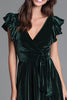 Load image into Gallery viewer, Dark Green Velvet V-Neck A-Line Long Holiday Party Dress with Ruffles