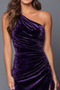 Load image into Gallery viewer, Plum One Shoulder Mermaid Velvet Ruched Long Holiday Party Dress with Slit